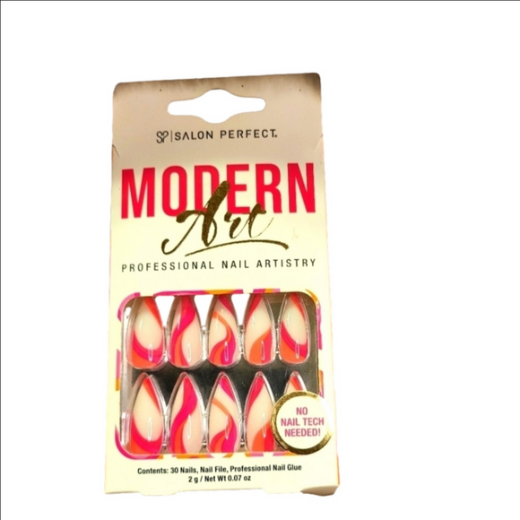 Modern Art Other - Modern Art long stiletto white, red, & orange design artificial nails